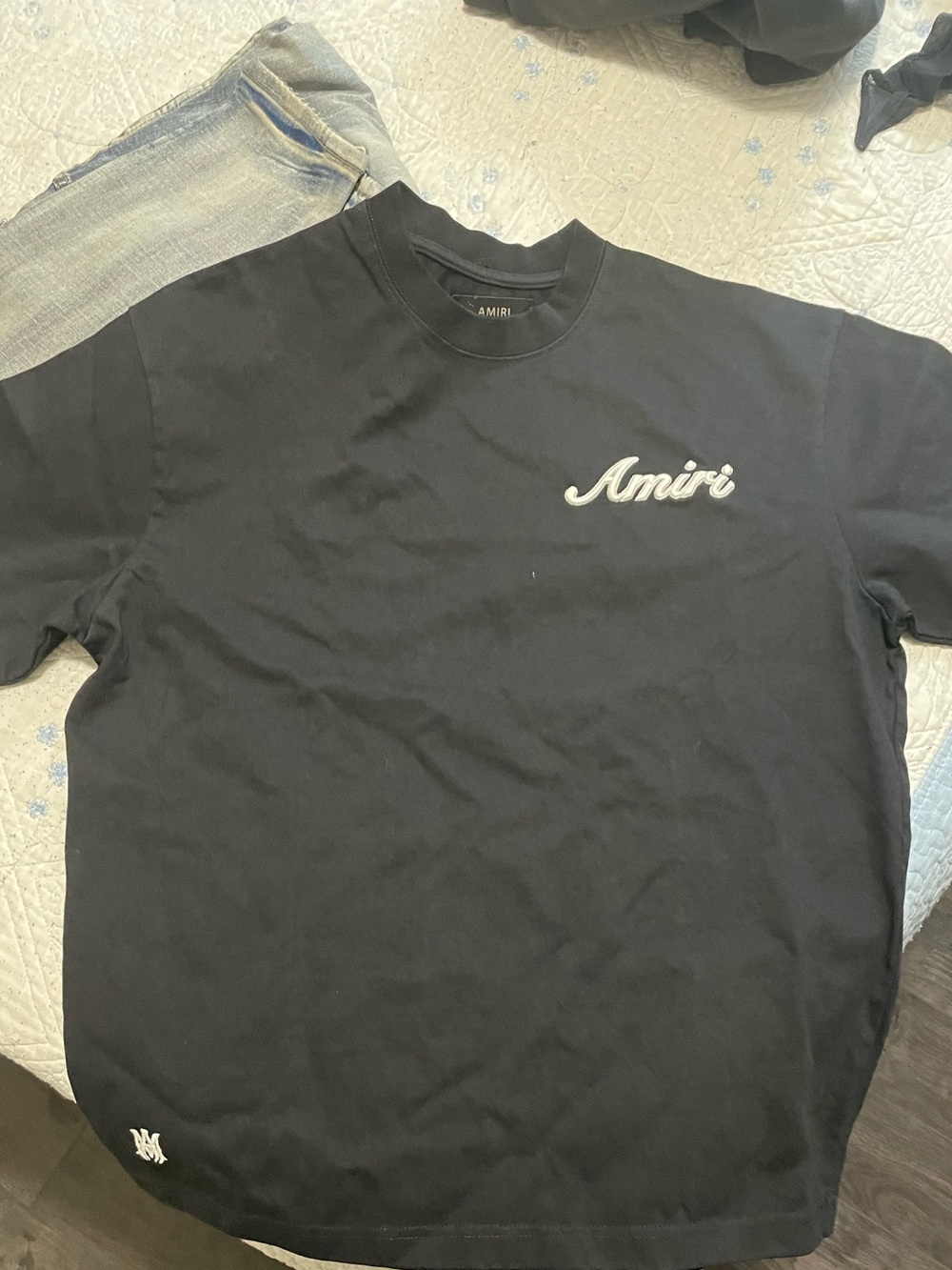 AMIRI Black Short Sleeve Logo Tee with White Script
